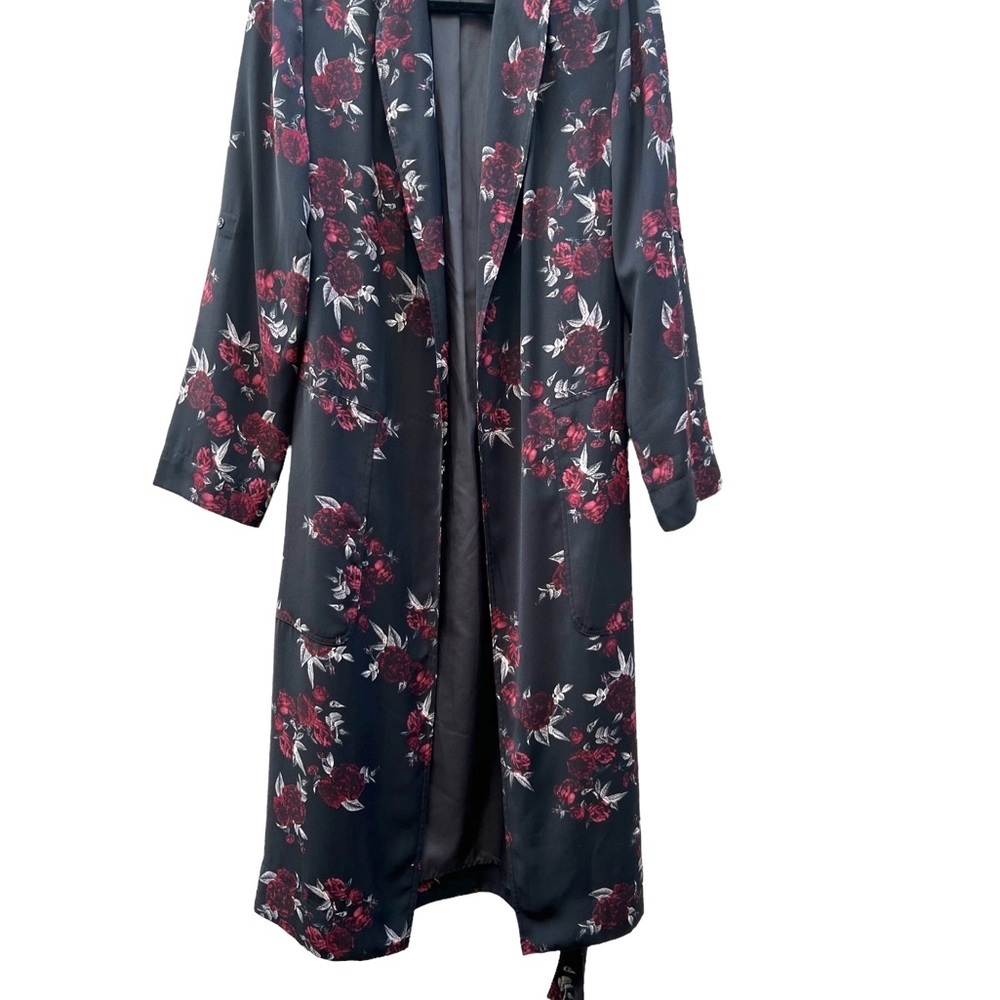 Kensie Dark Floral Shawl Collar Rose Noir Trench Midi Coat/Dress Size XS - Picture 11 of 15